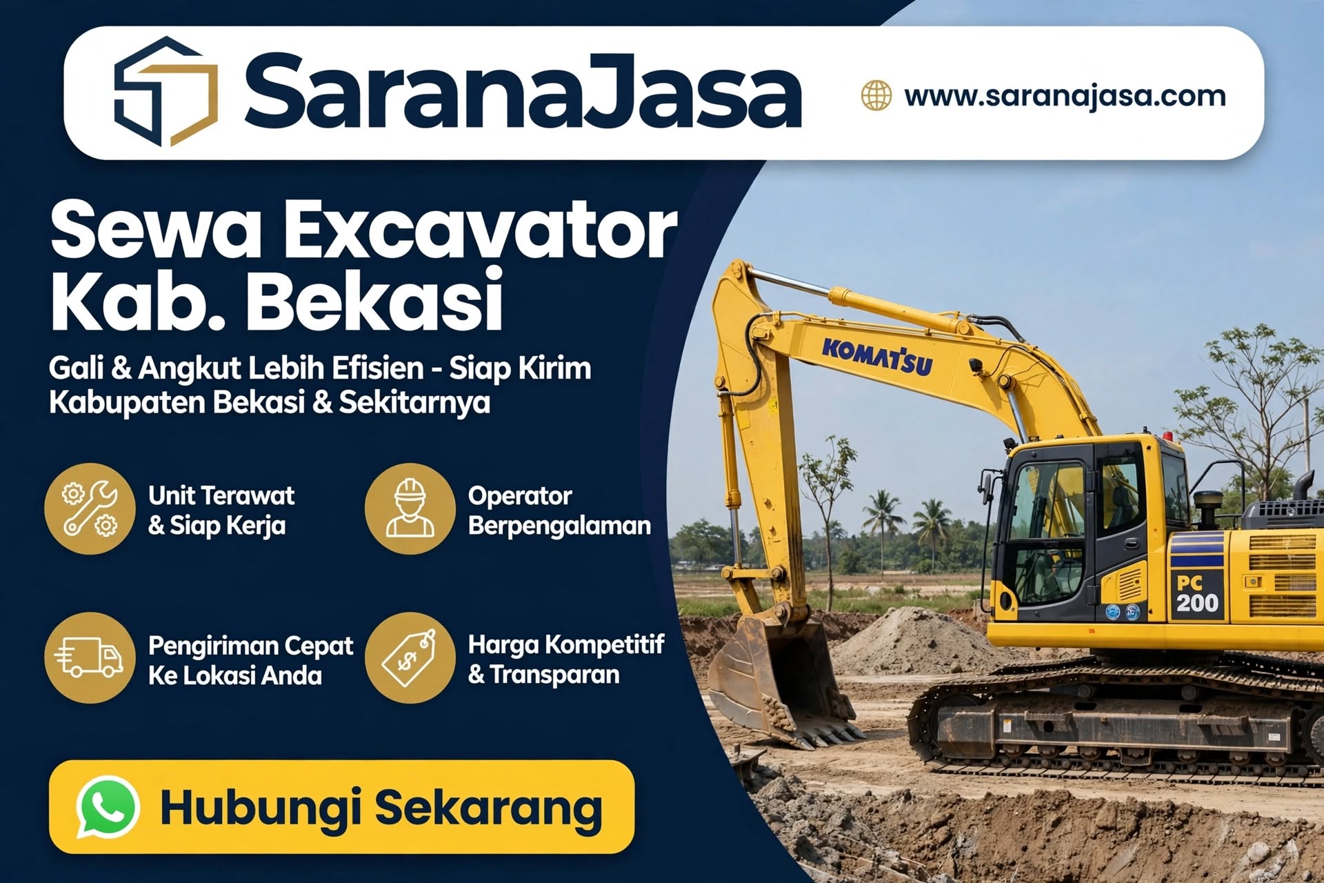 Harga Sewa Excavator Kabupaten Bekasi dan Sekitarnya